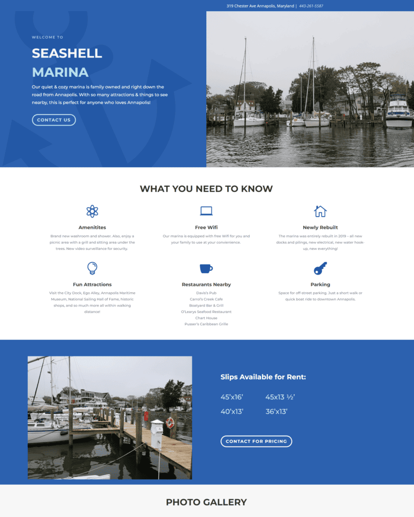 Seashell Marina Website Design
